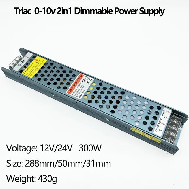 Aluminum shell AC 220V 240V Dimmable LED Driver  DC12V/24V 60W-300W Triac & 0-10V Dimming 2in1 Power Supply Lighting Transformer